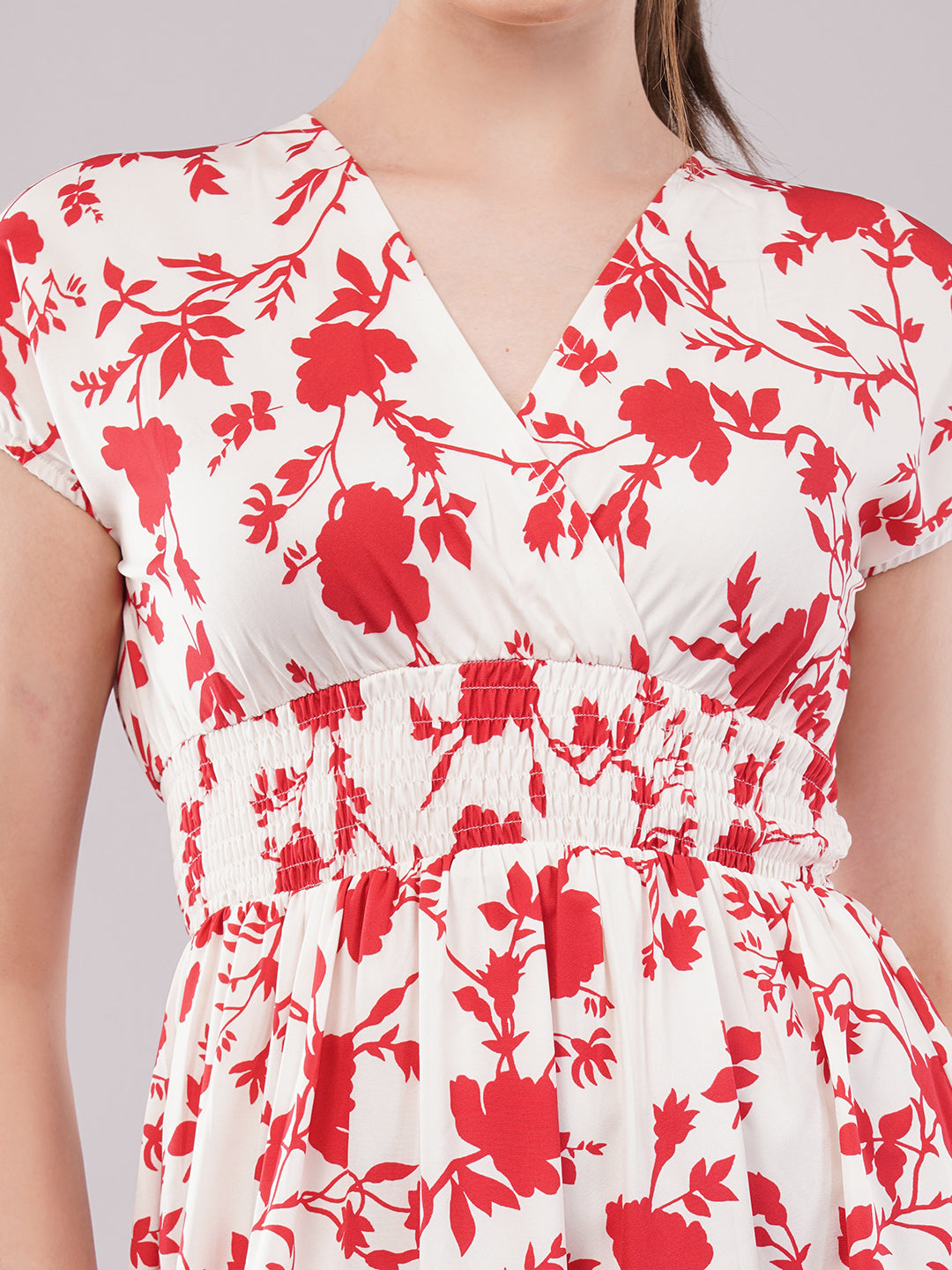 Clobug Women Short Sleeve Printed Midi White Dress