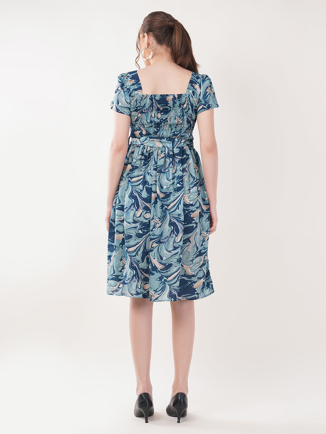 Clobug Women Short Sleeve Printed Fit and Flared Dress