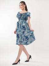 Clobug Women Short Sleeve Printed Fit and Flared Dress