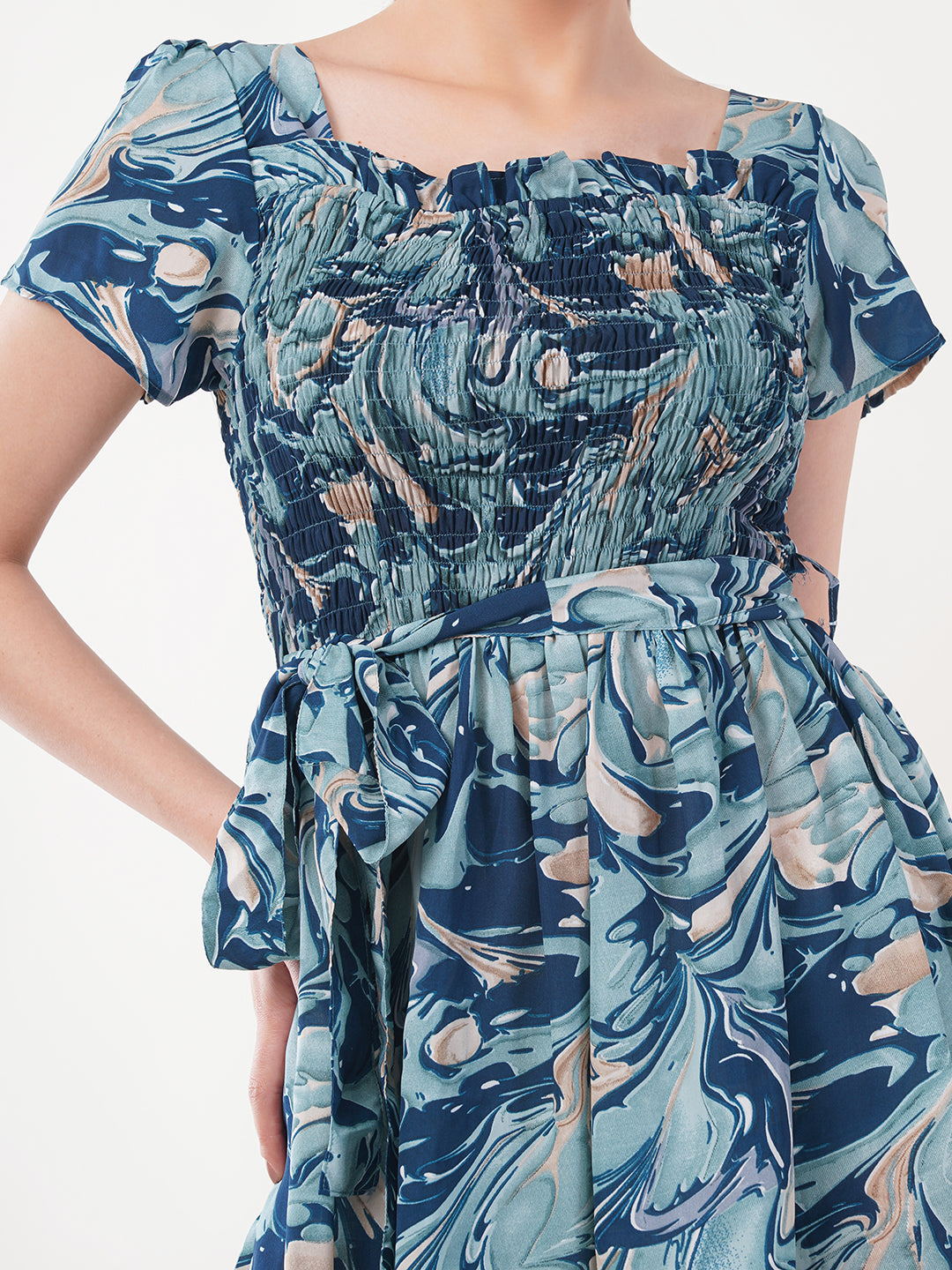 Clobug Women Short Sleeve Printed Fit and Flared Dress