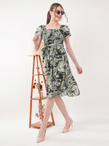 Clobug Women Short Sleeve Printed Fit and Flared Dress