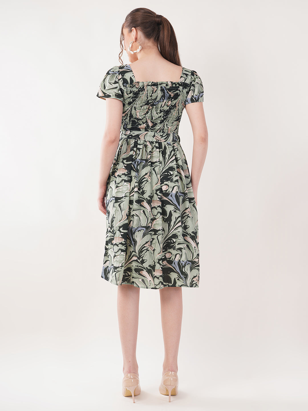 Clobug Women Short Sleeve Printed Fit and Flared Dress