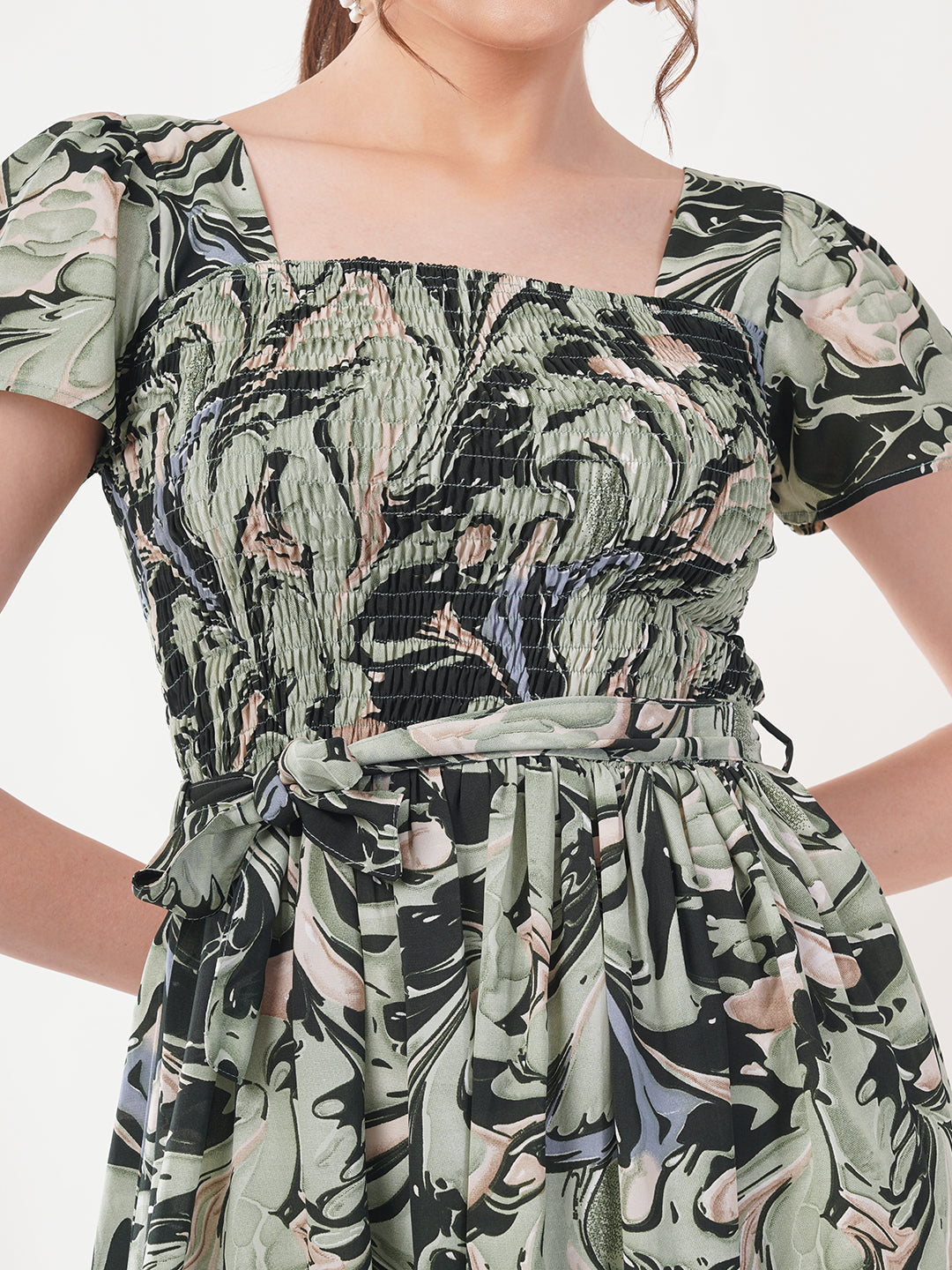 Clobug Women Short Sleeve Printed Fit and Flared Dress