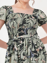 Clobug Women Short Sleeve Printed Fit and Flared Dress