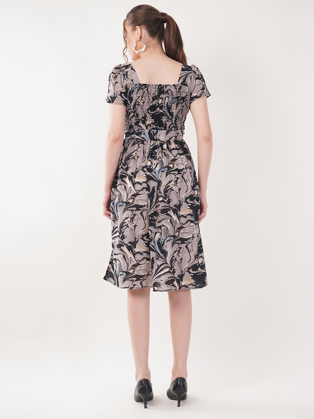 Clobug Women Short Sleeve Printed Fit and Flared Dress