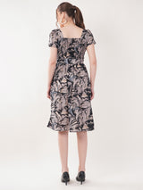 Clobug Women Short Sleeve Printed Fit and Flared Dress