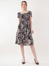 Clobug Women Short Sleeve Printed Fit and Flared Dress