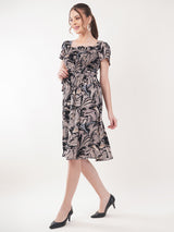 Clobug Women Short Sleeve Printed Fit and Flared Dress