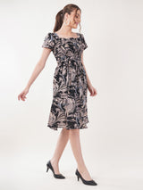 Clobug Women Short Sleeve Printed Fit and Flared Dress