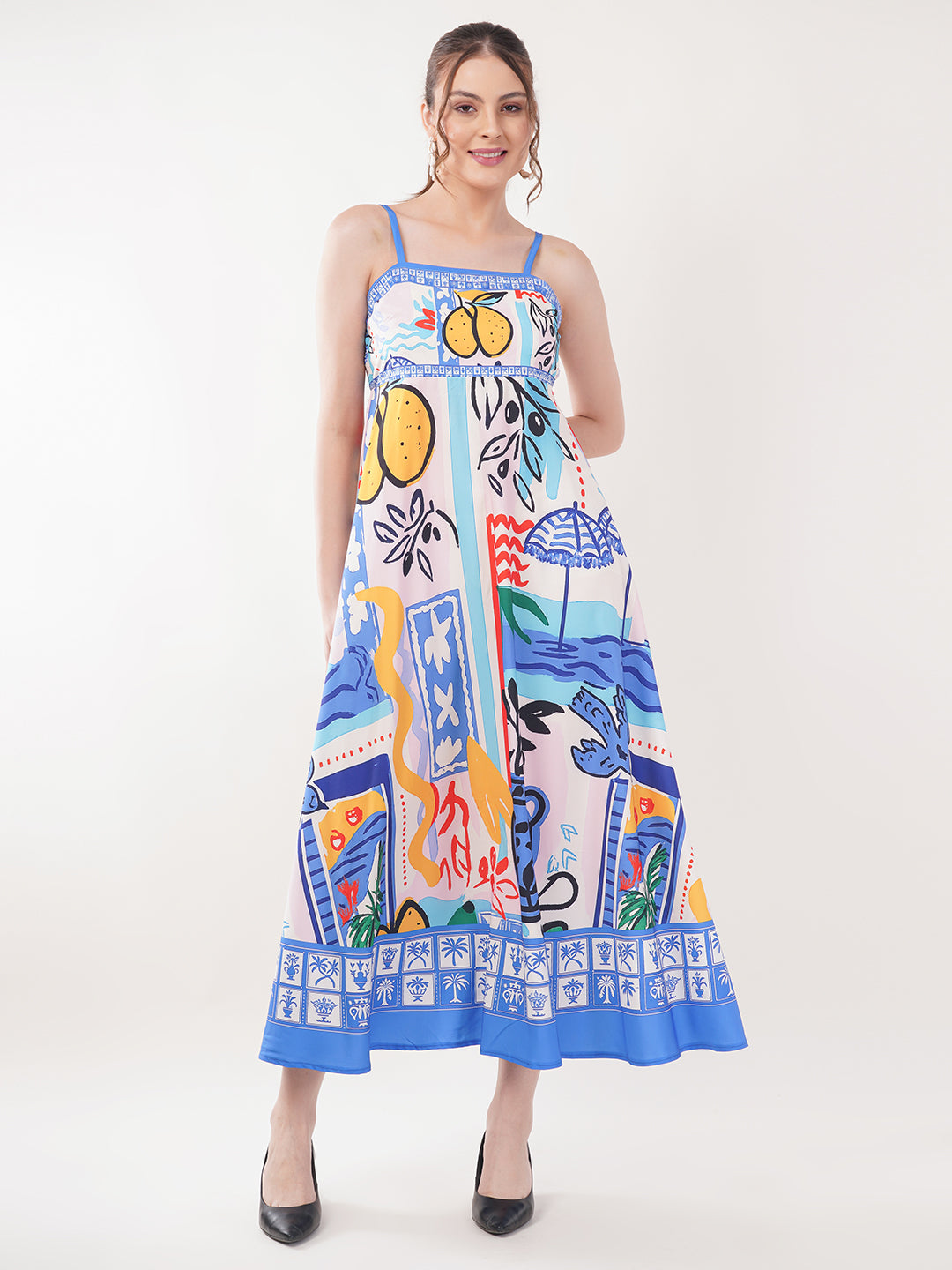 Clobug Women Prined Sleeveless Crepe Midi Dress