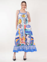 Clobug Women Prined Sleeveless Crepe Midi Dress