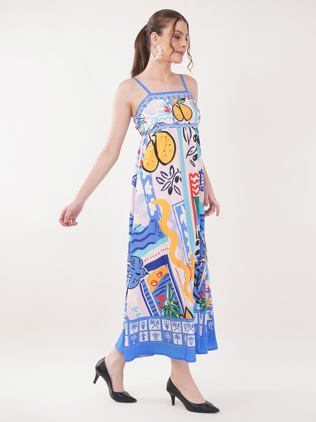 Clobug Women Prined Sleeveless Crepe Midi Dress