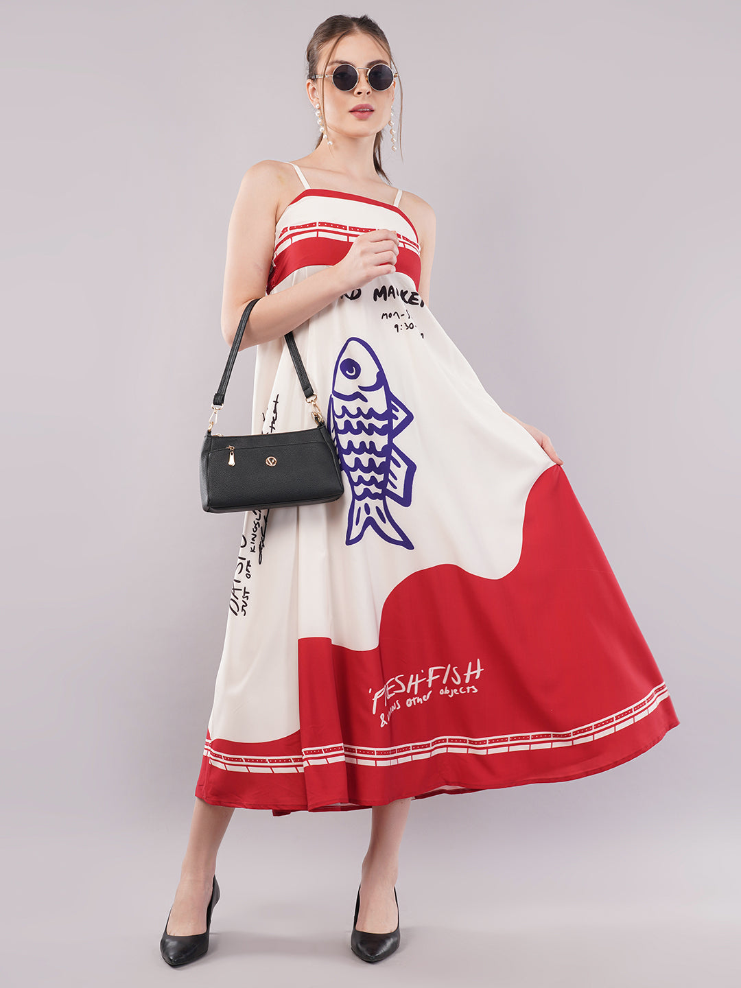 Clobug Women Prined Sleeveless Crepe Midi Dress