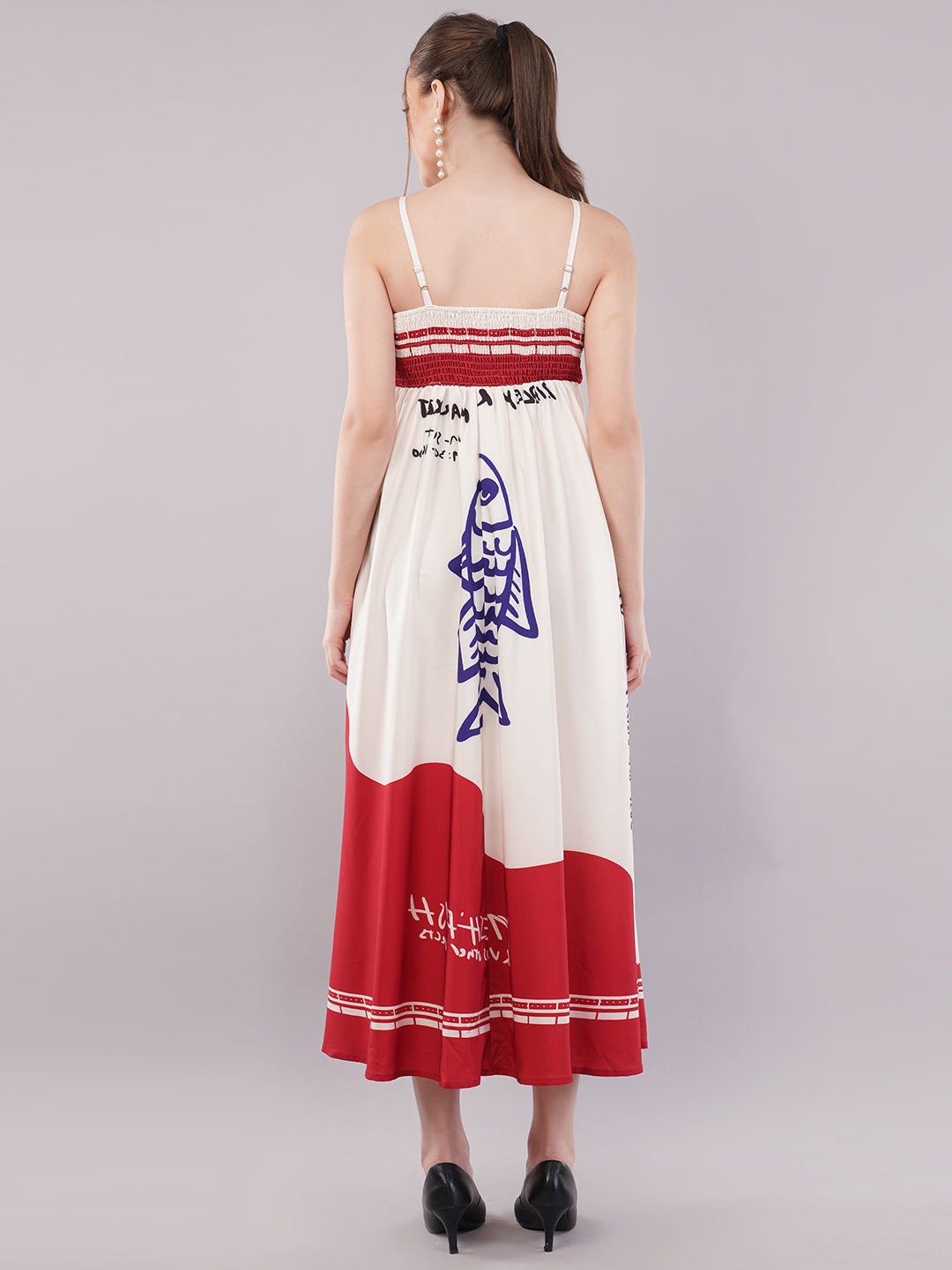 Clobug Women Prined Sleeveless Crepe Midi Dress