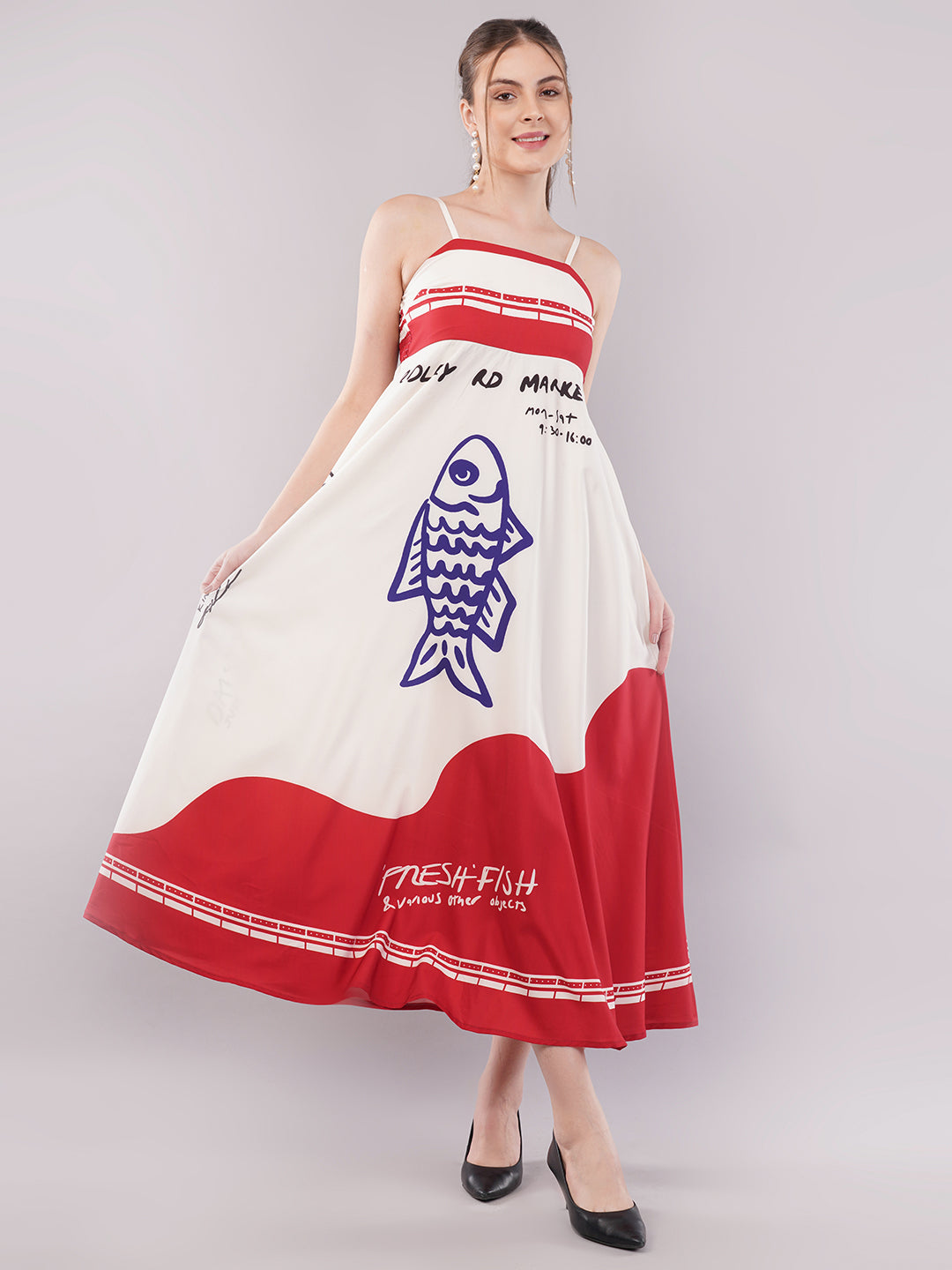 Clobug Women Prined Sleeveless Crepe Midi Dress