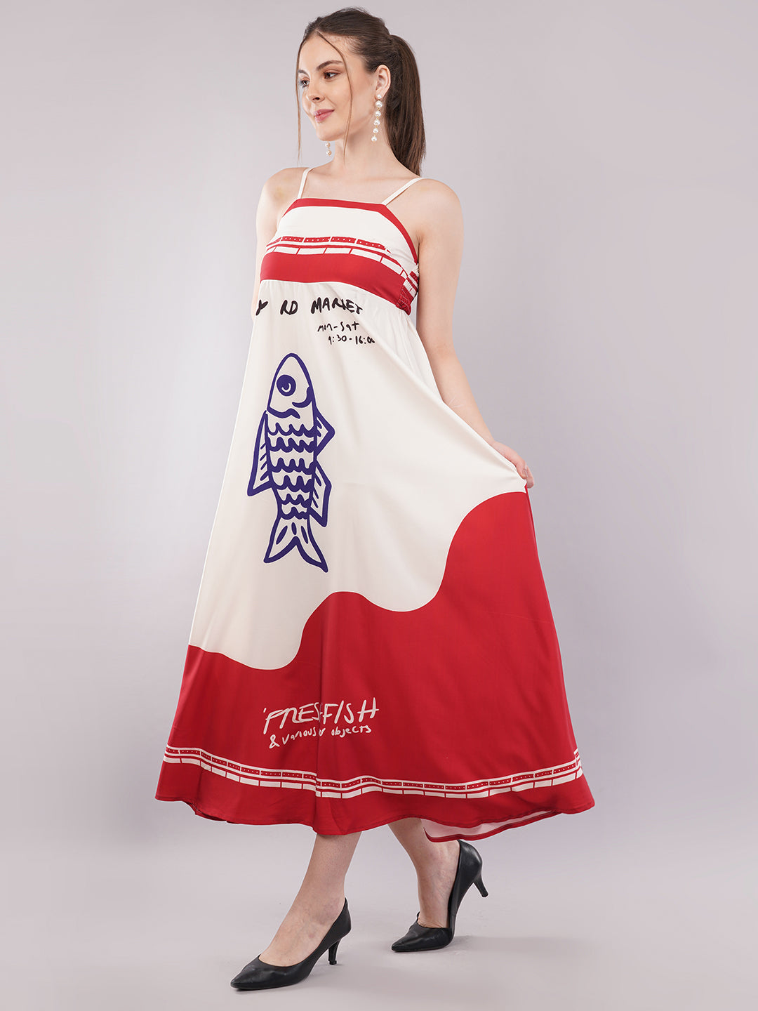 Clobug Women Prined Sleeveless Crepe Midi Dress