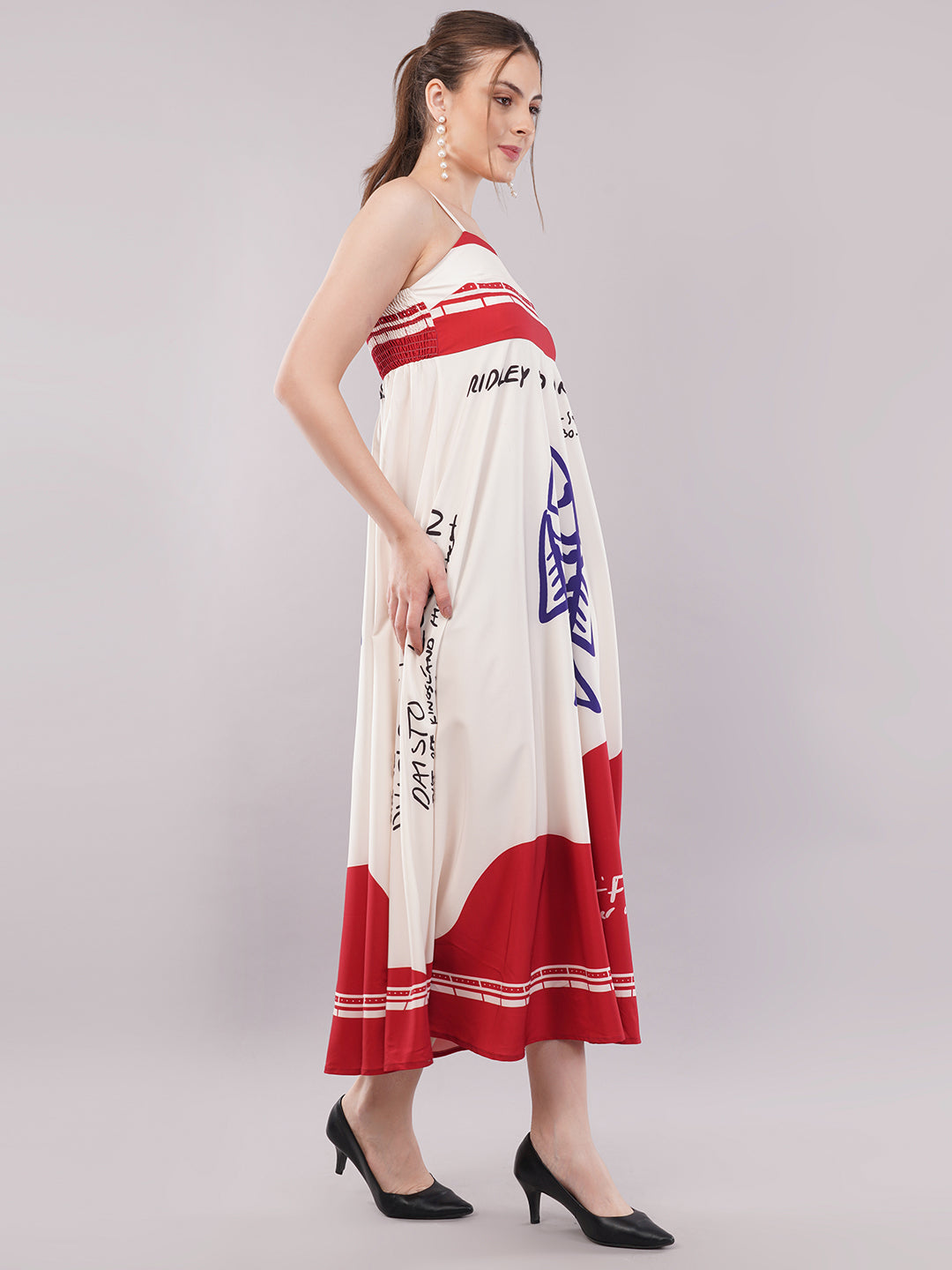 Clobug Women Prined Sleeveless Crepe Midi Dress