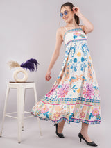 Clobug Women Prined Sleeveless Crepe Midi Dress