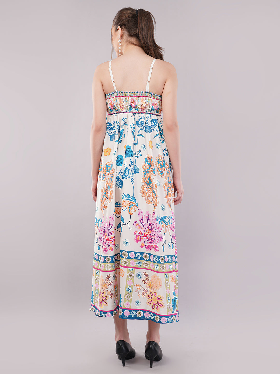 Clobug Women Prined Sleeveless Crepe Midi Dress