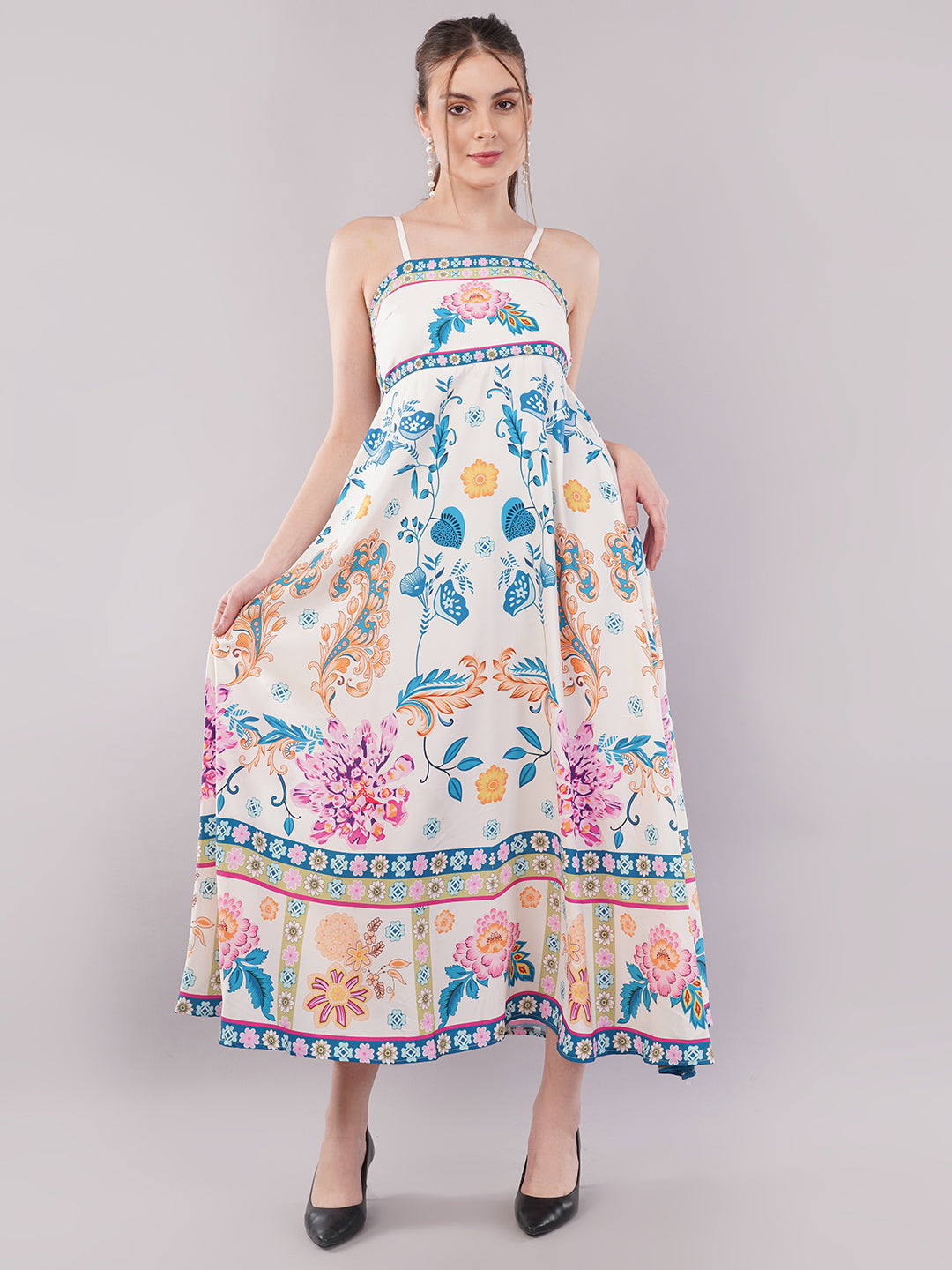 Clobug Women Prined Sleeveless Crepe Midi Dress