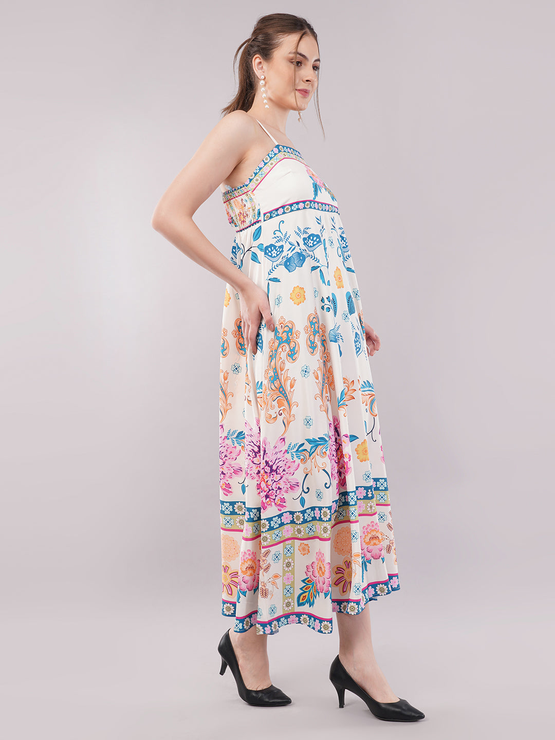 Clobug Women Prined Sleeveless Crepe Midi Dress