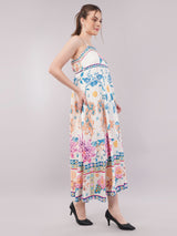 Clobug Women Prined Sleeveless Crepe Midi Dress