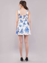 Clobug Women Sleeveless Printed White Short Dress