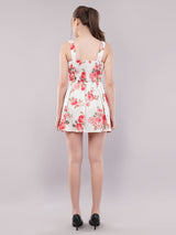 Clobug Women Sleeveless Printed White Short Dress