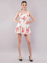 Clobug Women Sleeveless Printed White Short Dress