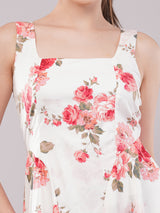 Clobug Women Sleeveless Printed White Short Dress