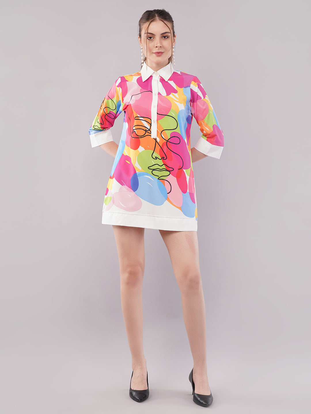 Clobug Women Printed Crepe Shirt Dress