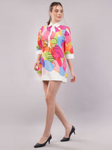 Clobug Women Printed Crepe Shirt Dress