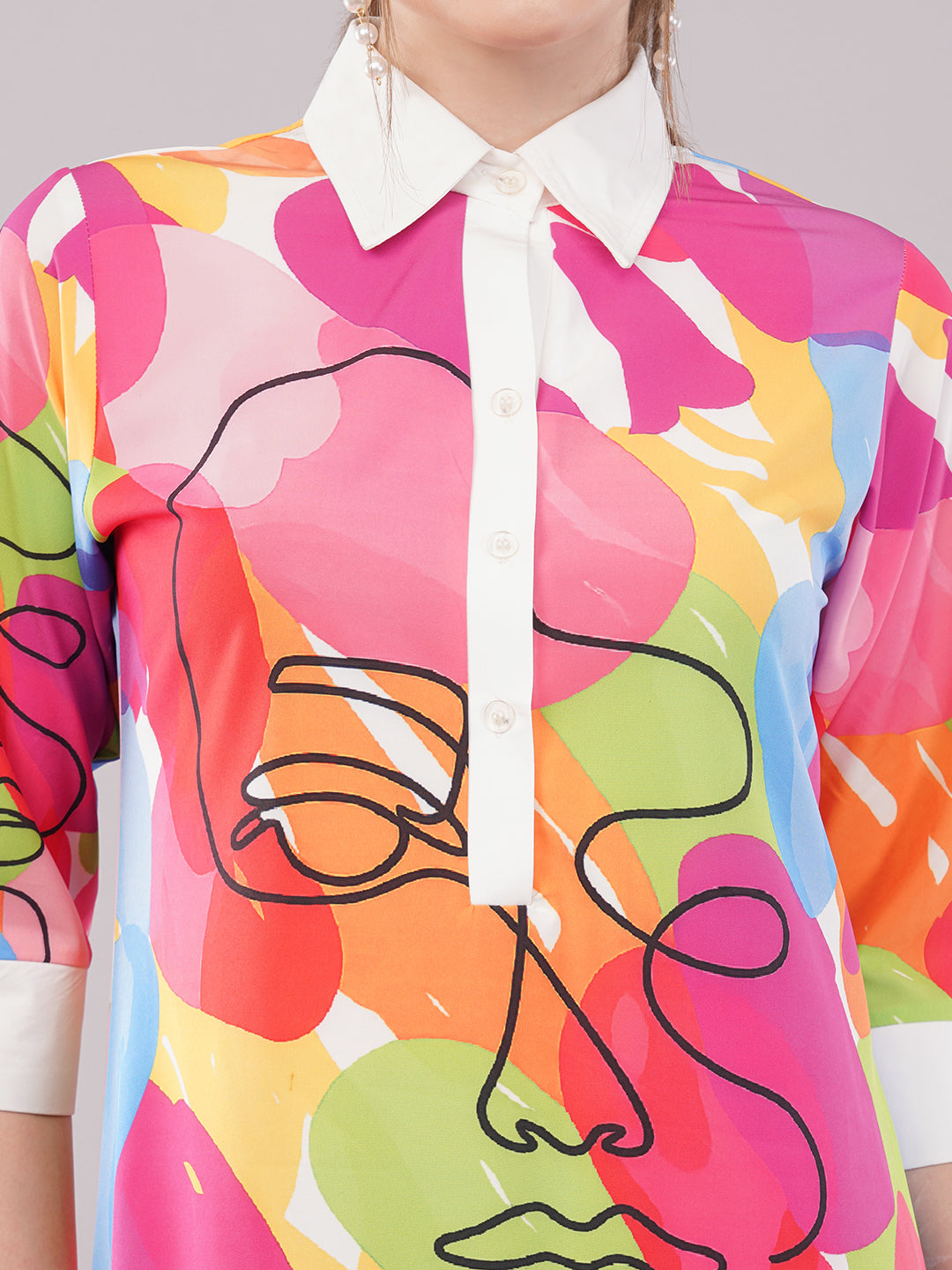 Clobug Women Printed Crepe Shirt Dress