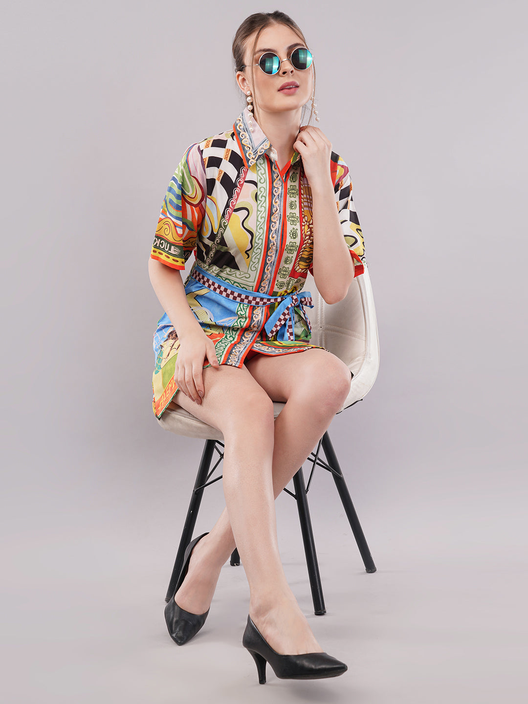 Clobug Women Printed Crepe Shirt Dress