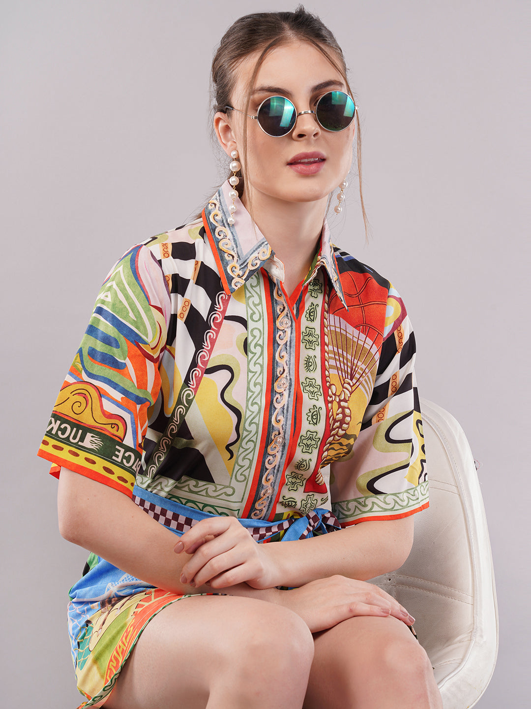 Clobug Women Printed Crepe Shirt Dress