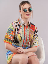 Clobug Women Printed Crepe Shirt Dress
