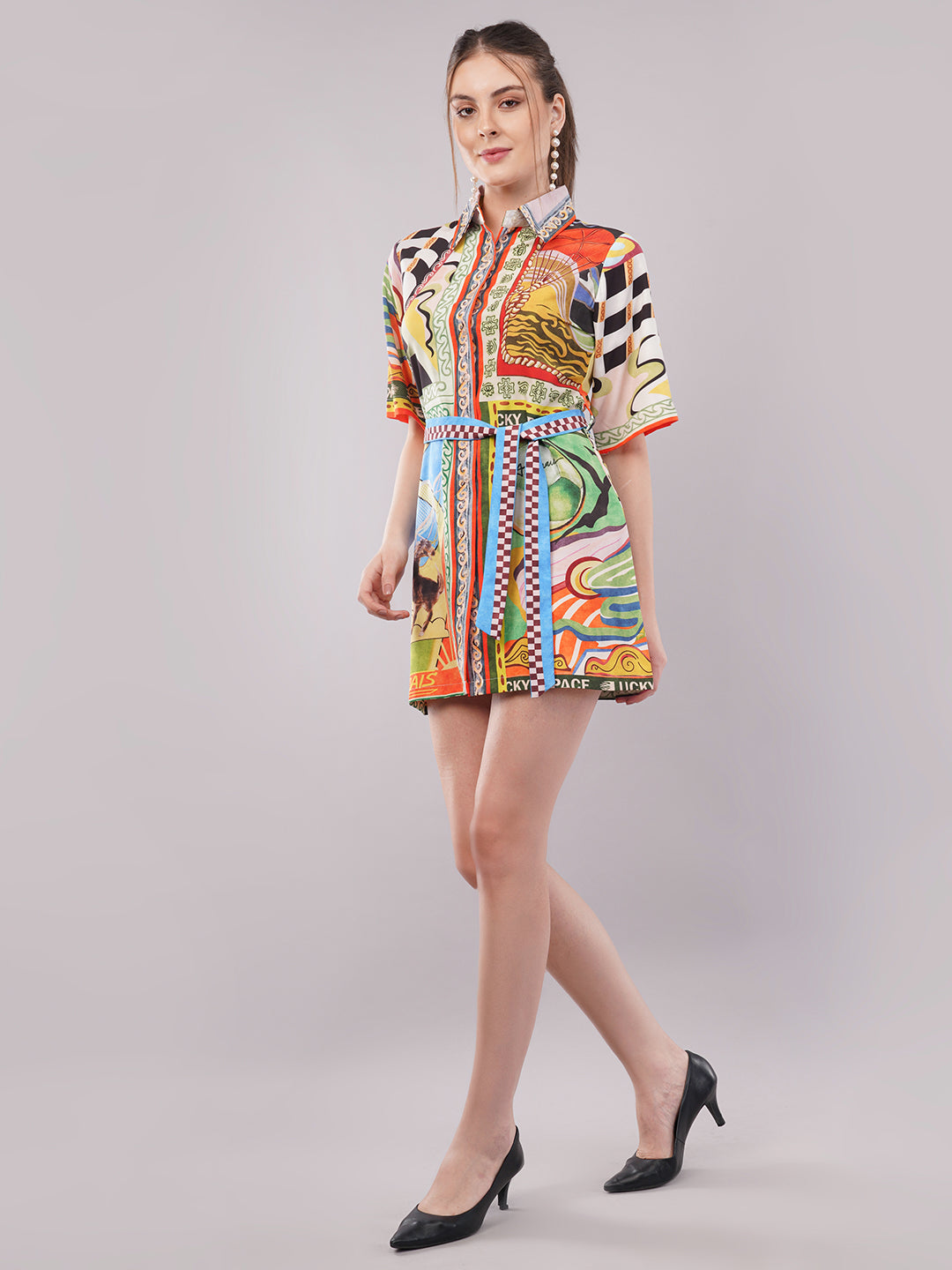 Clobug Women Printed Crepe Shirt Dress