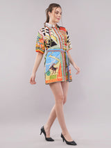 Clobug Women Printed Crepe Shirt Dress