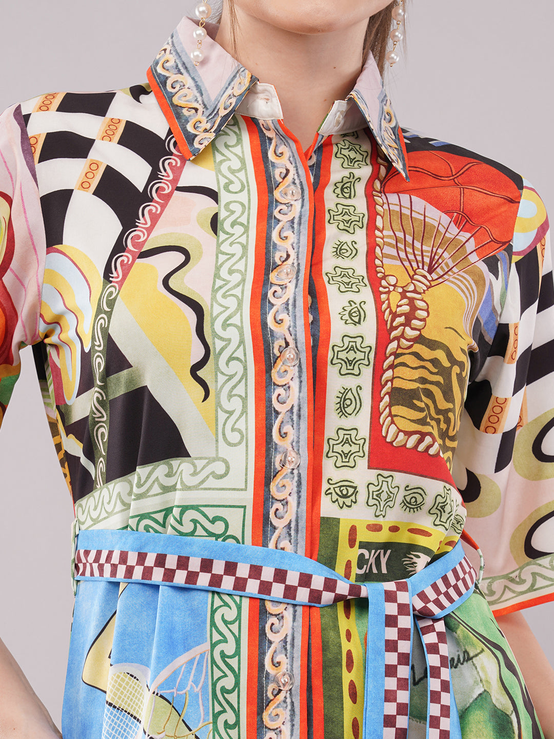 Clobug Women Printed Crepe Shirt Dress