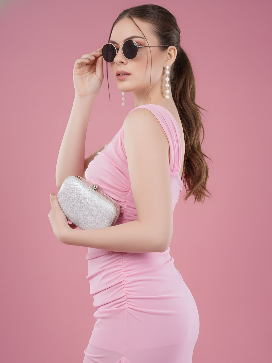 Clobug Women Sleeveless Pink Bodycon Dress