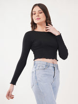 Clobug Women Cotton Blend Boat Neck Regular Full Sleeve Top