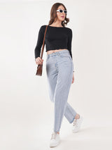 Clobug Women Cotton Blend Boat Neck Regular Full Sleeve Top