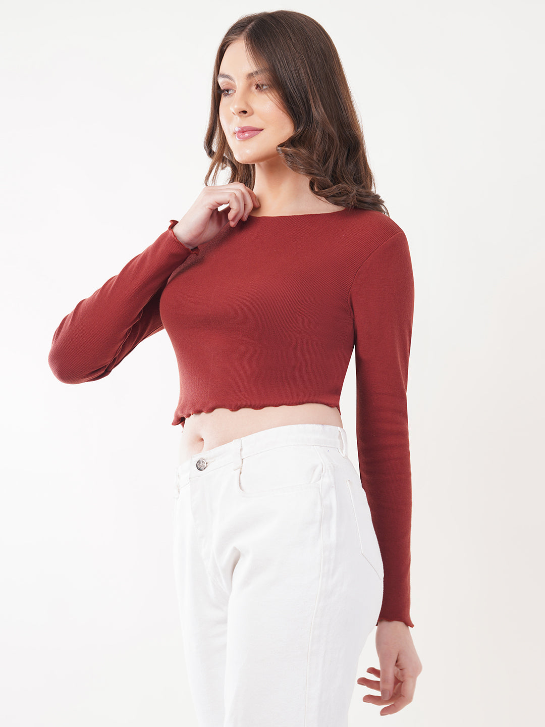 Clobug Women Cotton Blend Boat Neck Regular Full Sleeve Top