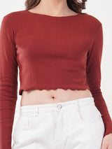 Clobug Women Cotton Blend Boat Neck Regular Full Sleeve Top