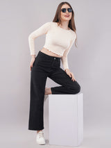 Clobug Women Cotton Blend Boat Neck Regular Full Sleeve Top