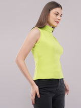 Clobug Women Cotton Blend High Neck Regular Sleeveless Top