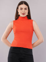 Clobug Women Cotton Blend High Neck Regular Sleeveless Top