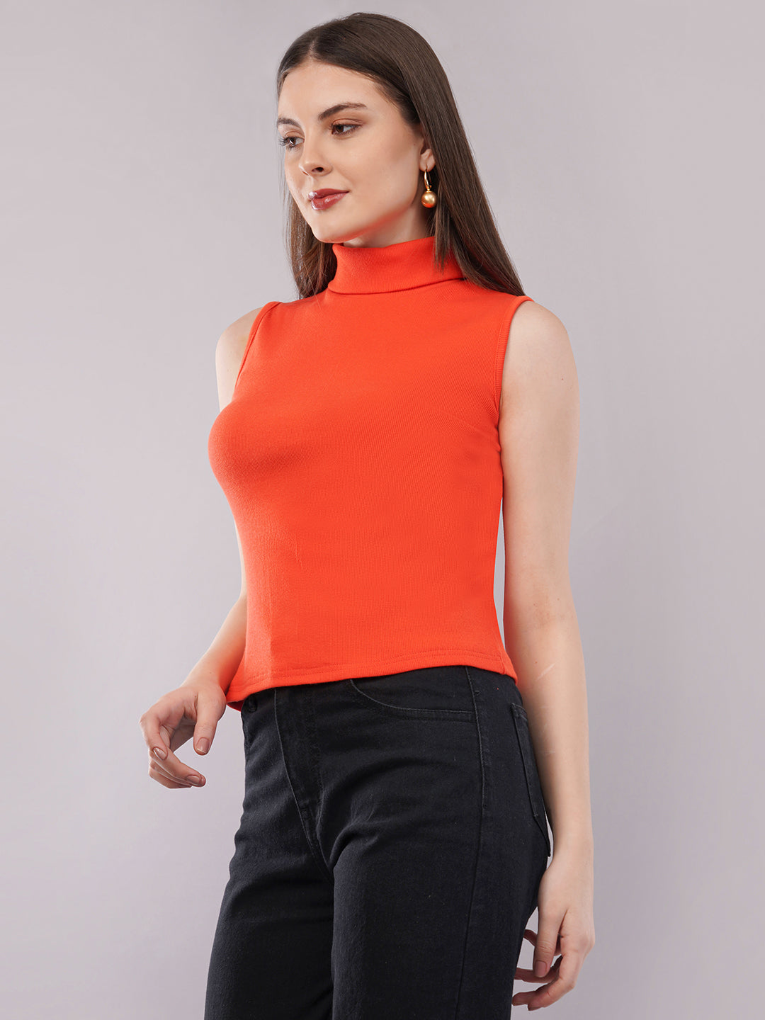 Clobug Women Cotton Blend High Neck Regular Sleeveless Top