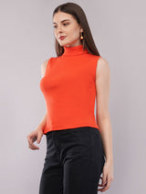 Clobug Women Cotton Blend High Neck Regular Sleeveless Top