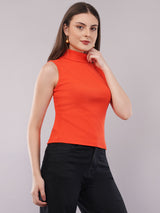 Clobug Women Cotton Blend High Neck Regular Sleeveless Top